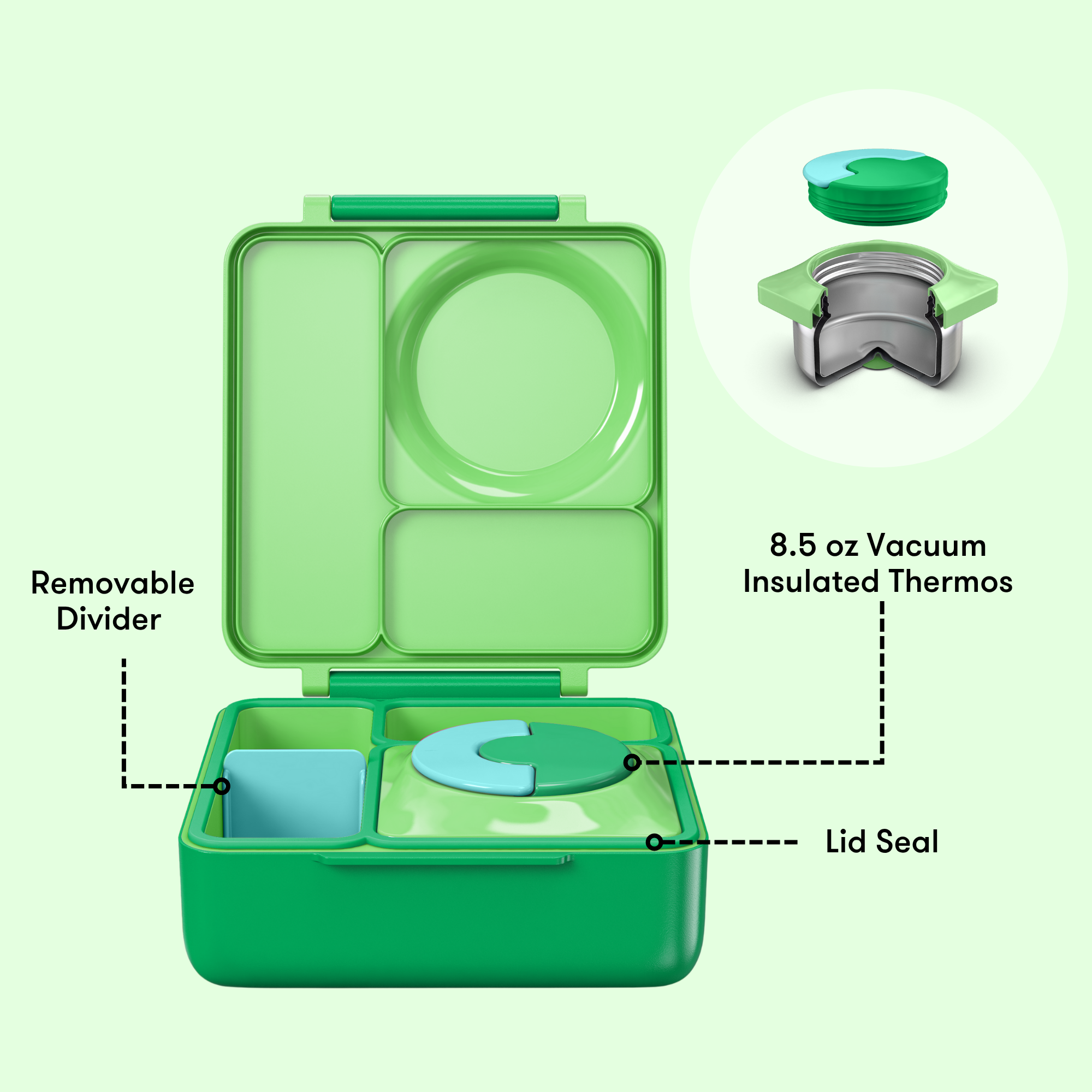 Omiebox - Isı Yalıtımlı Elma Yeşili Bento Yemek Kutusu-2