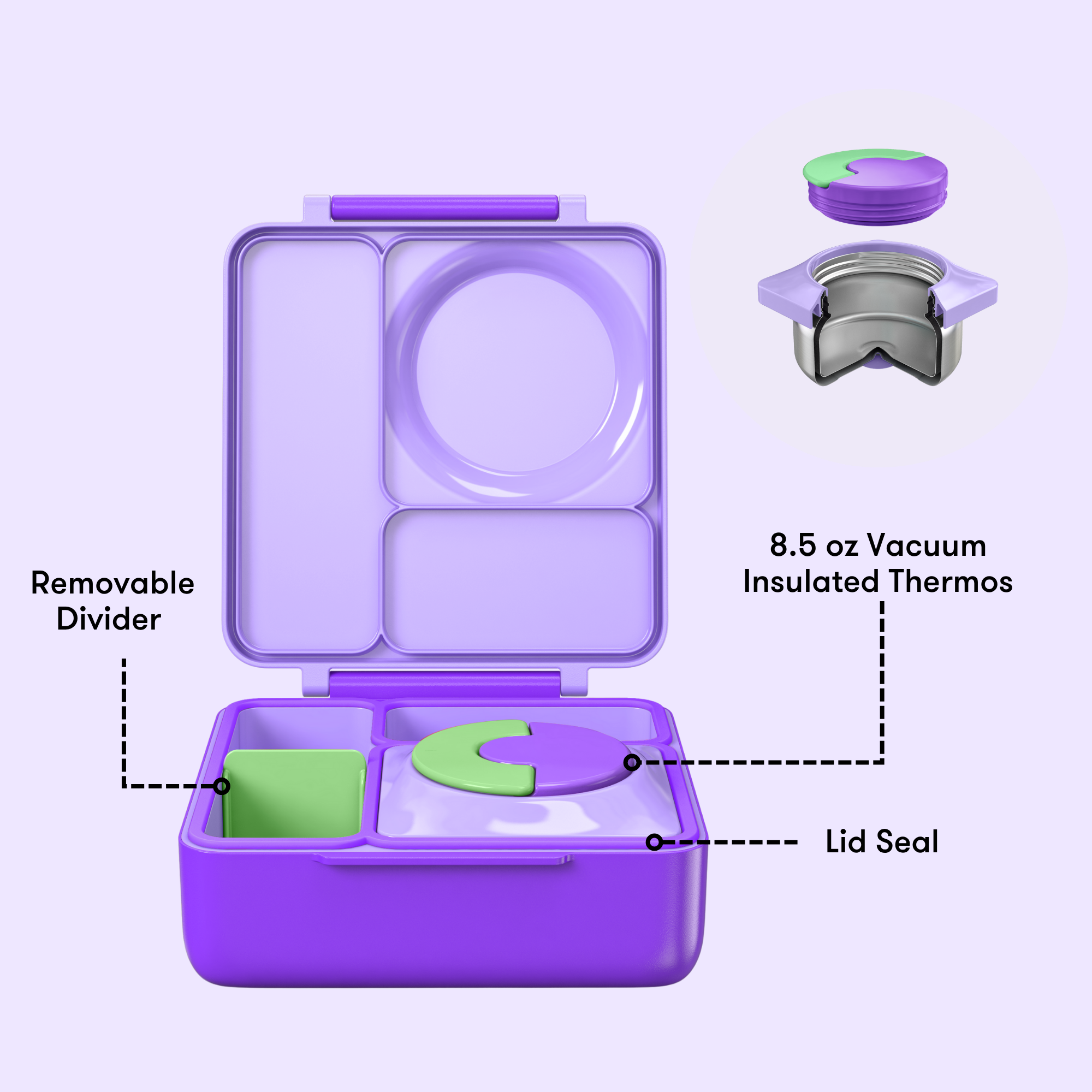 Omiebox - Isı Yalıtımlı Lila Moru Bento Yemek Kutusu-2