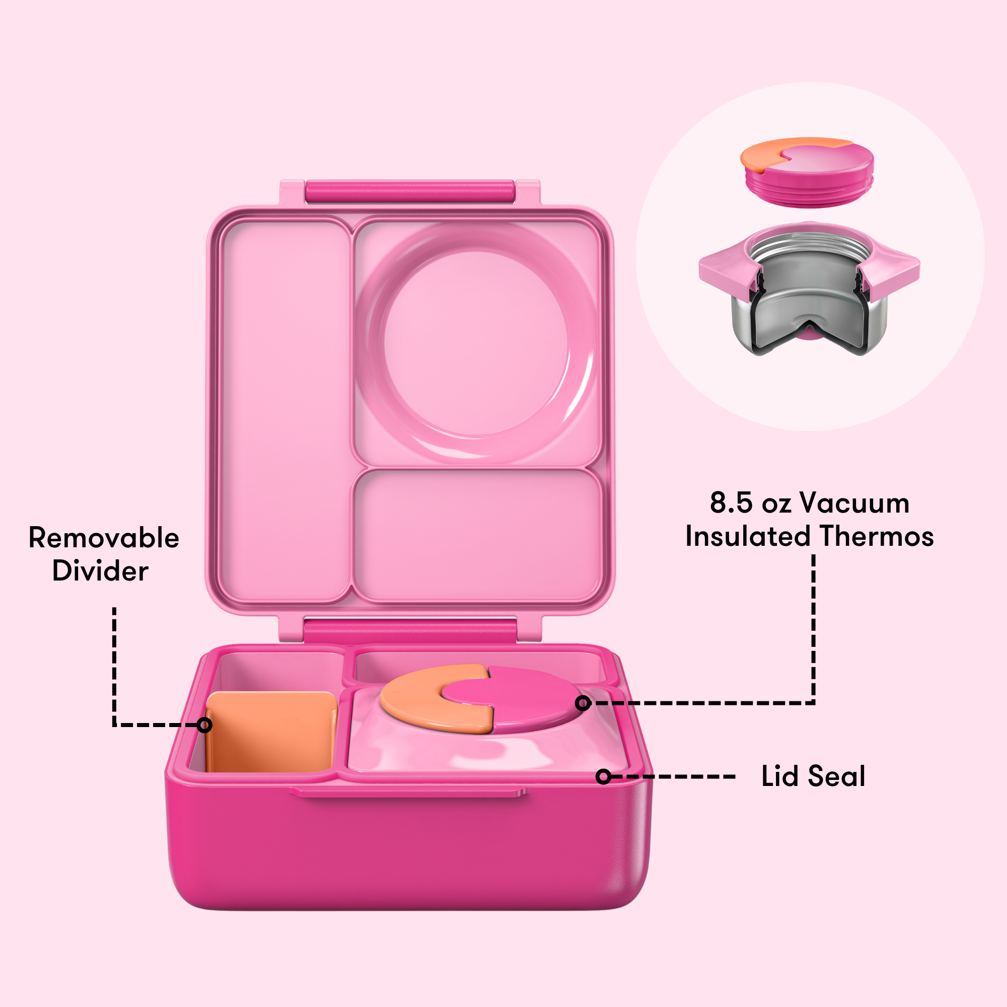 Omiebox - Isı Yalıtımlı Peri Pembesi Bento Yemek Kutusu-1